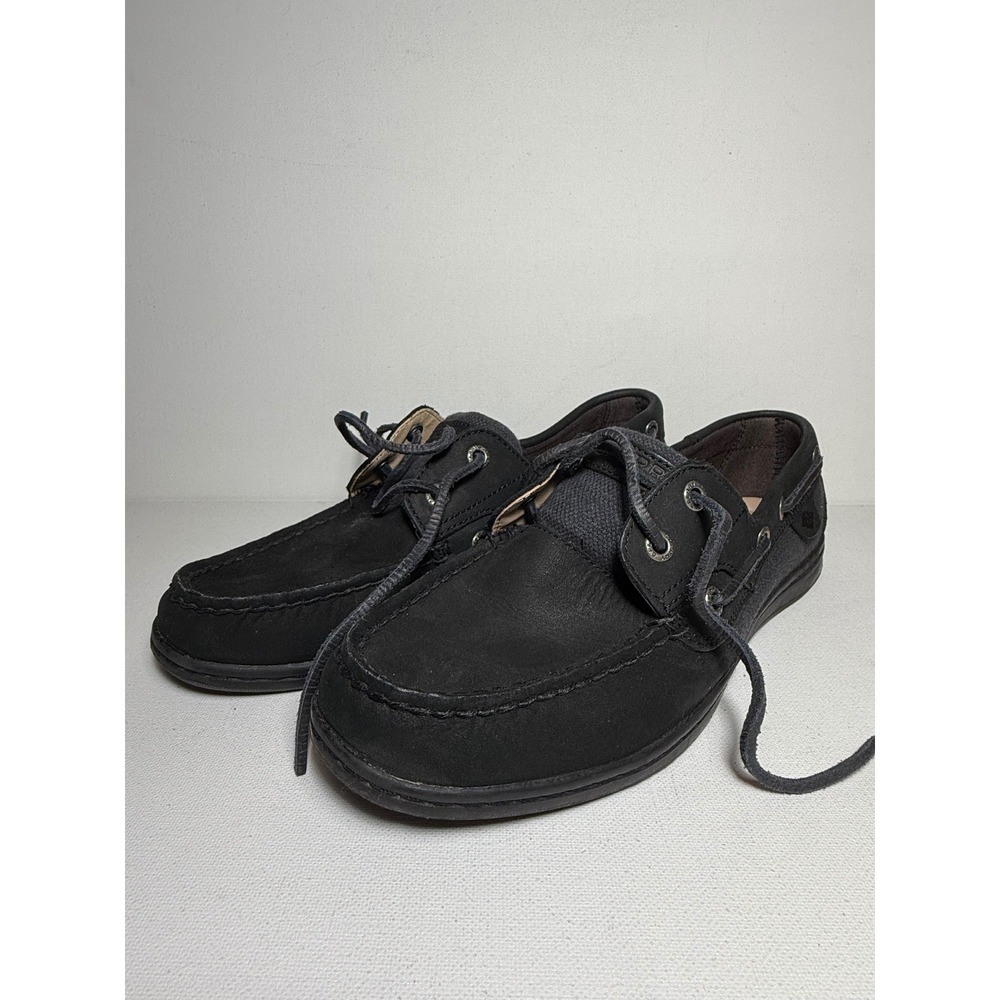 Women's Sperry Koifish Black Leather Boat Shoe Womens Sz 8.5 EUC Academia Preppy